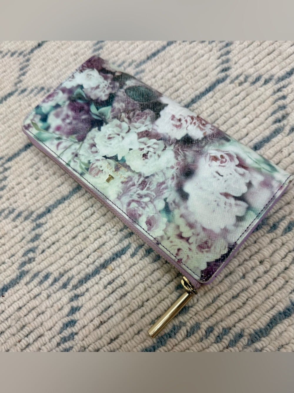 LANVIN En Bleu Lavender Floral Print Leather L-Shaped Zip Long Wallet/Clutch - Picture 7 of 16